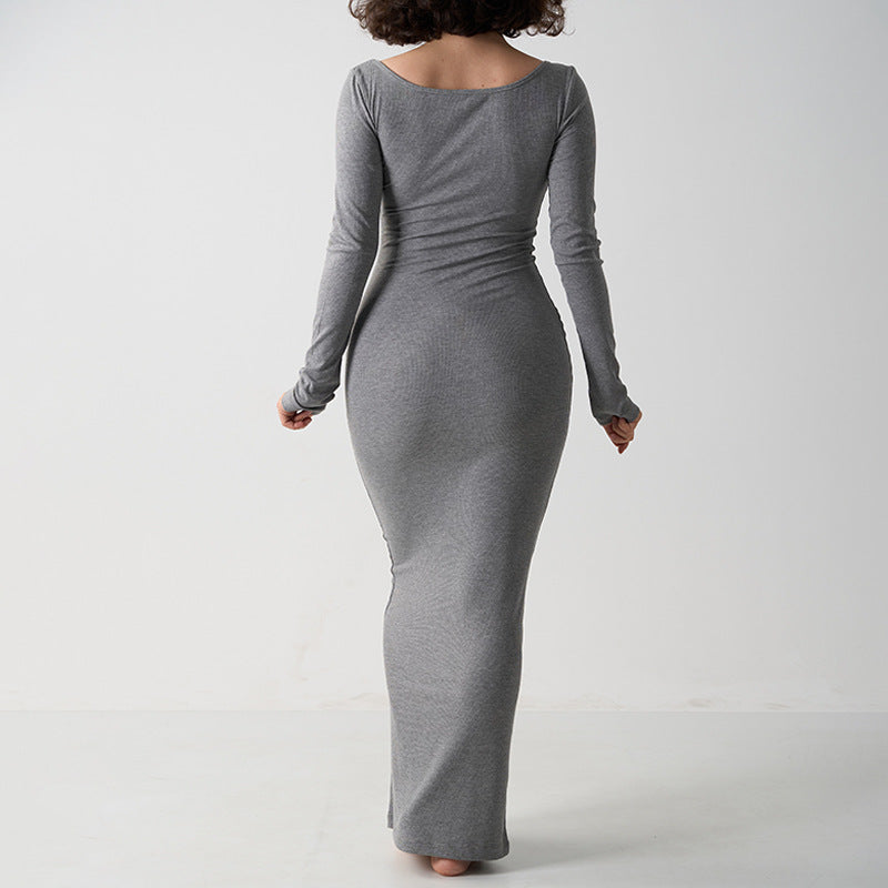 Ribbed Square Neck Maxi Dress