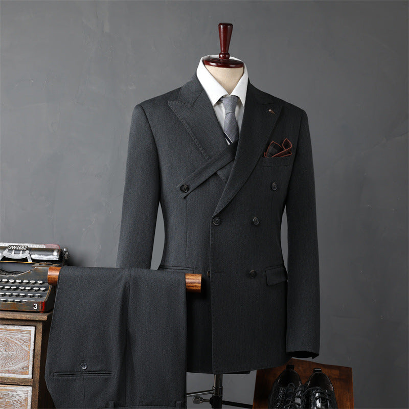 Modern Double-Breasted Cross-Strap Suit