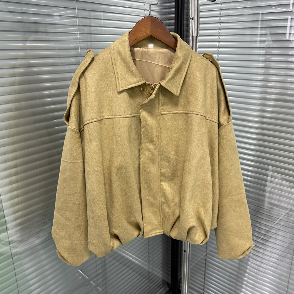 Faux Suede Casual Bomber Jacket