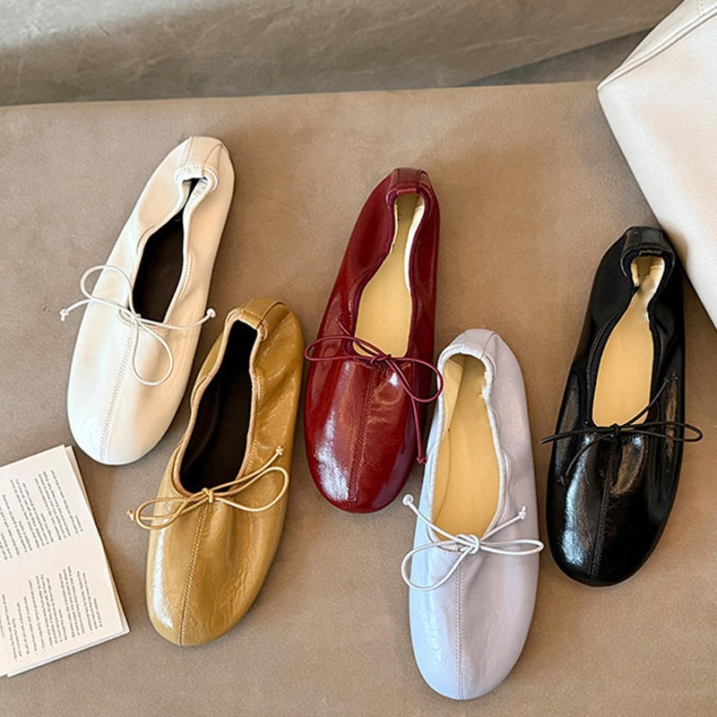 Bow Leather Ballet Flats