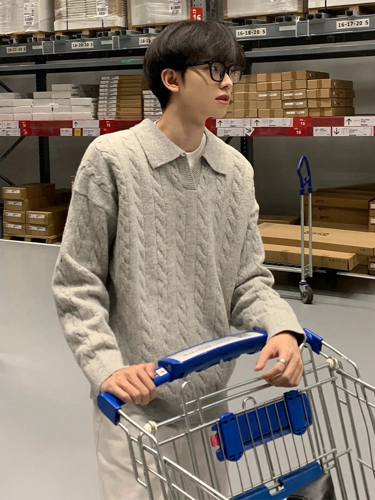 Cable-Knit Polo Sweater