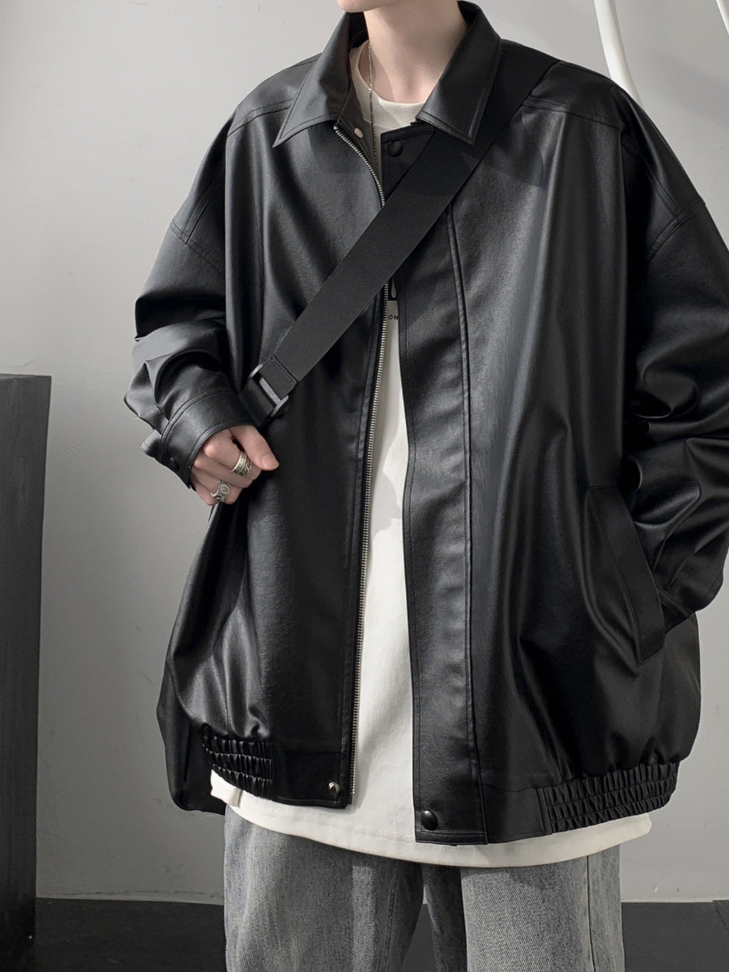 Faux Leather Bomber Jacket