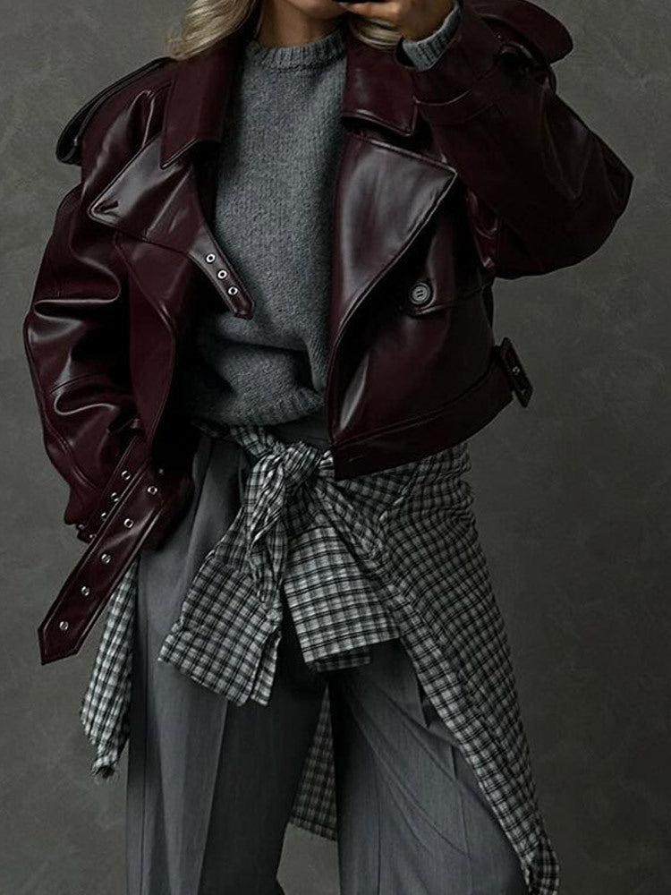 Oversized Buckle Sleeve Moto Jacket