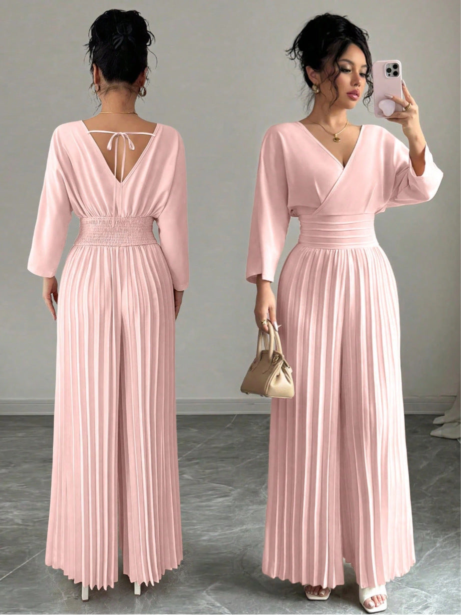 Elegant Pleated Wide Leg Jumpsuit