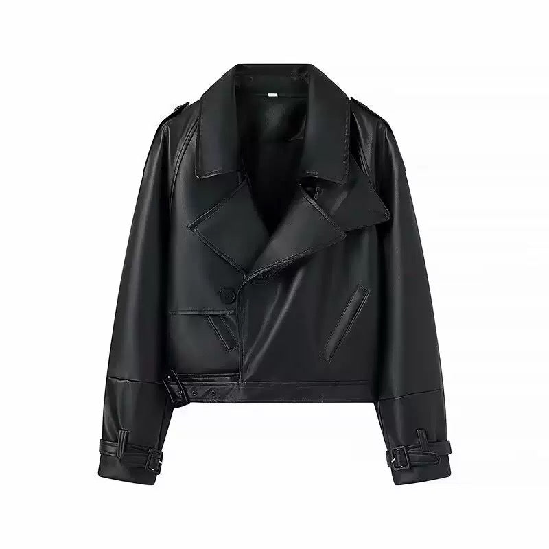 Faux Leather Lace Up Blazer Jacket