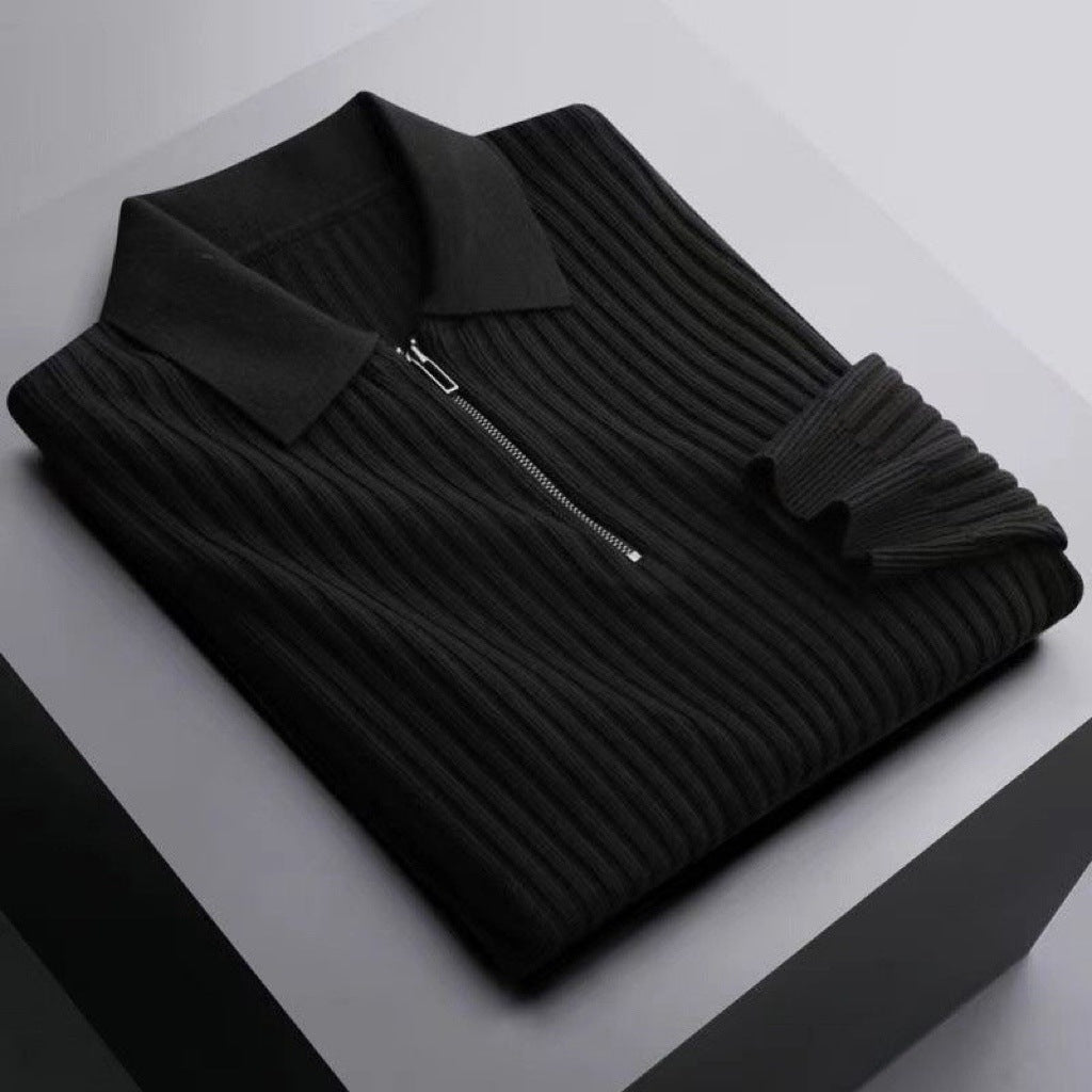 Ribbed Quarter-Zip Knit Polo
