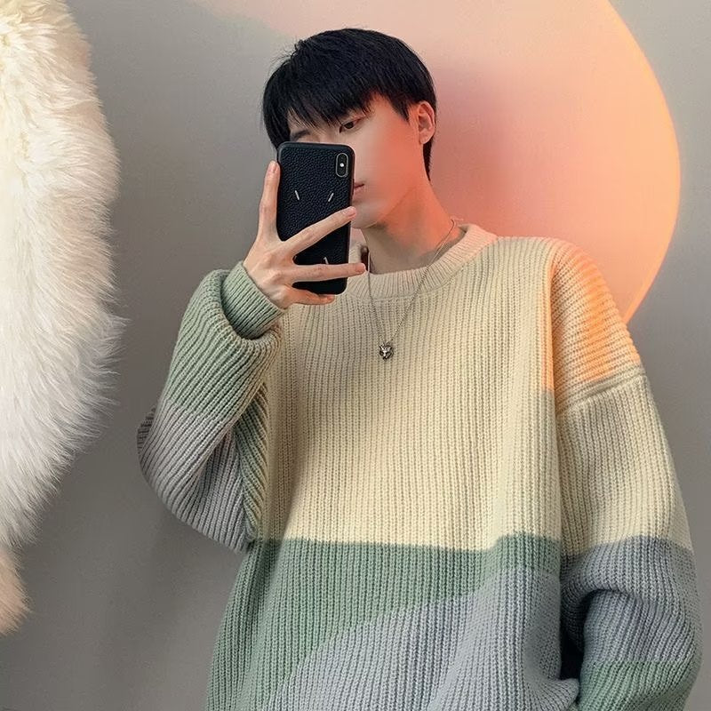 Contrast Panel Oversized Knit Sweater