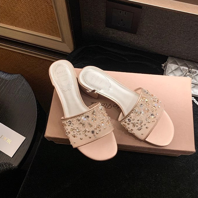Rhinestone Mesh Heel Slides