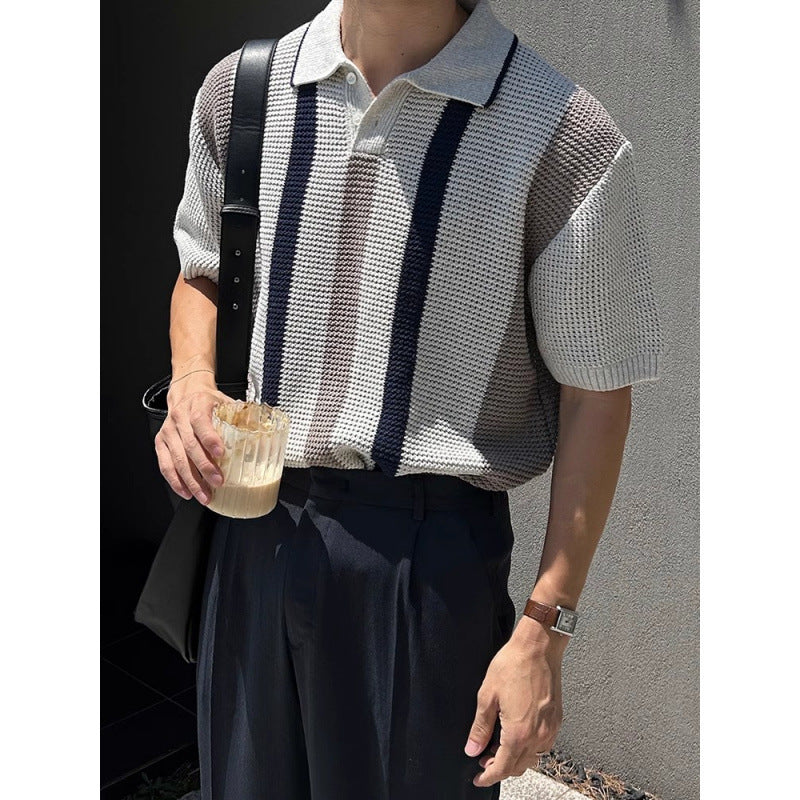 Vintage-Style Mesh Knit Polo