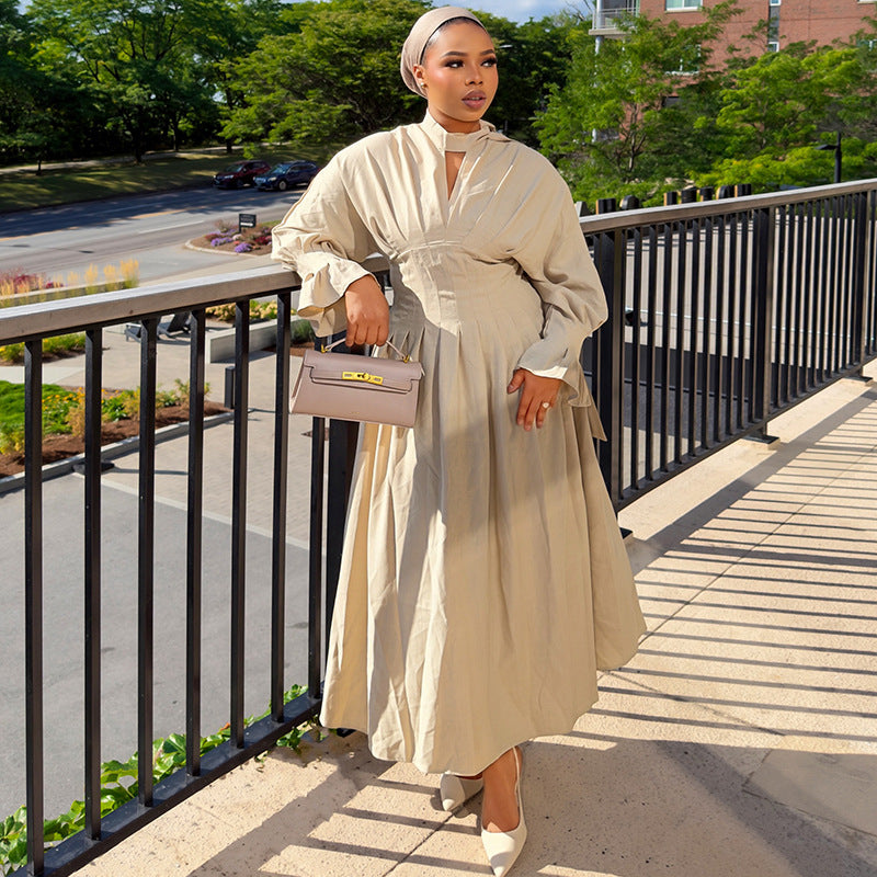 Flare-Sleeve Pleated Dress