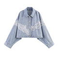 Women's Lace-Panel Cropped Denim Jacket