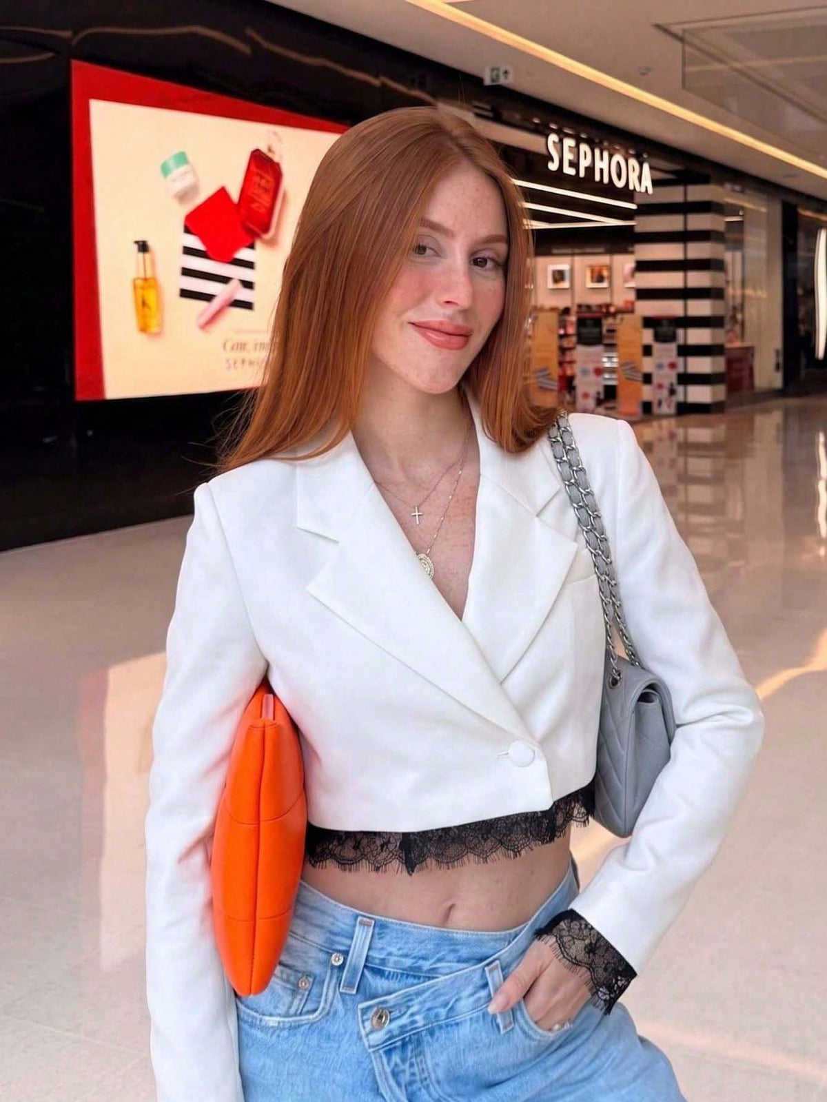 Women's Lace-Panel Cropped Blazer
