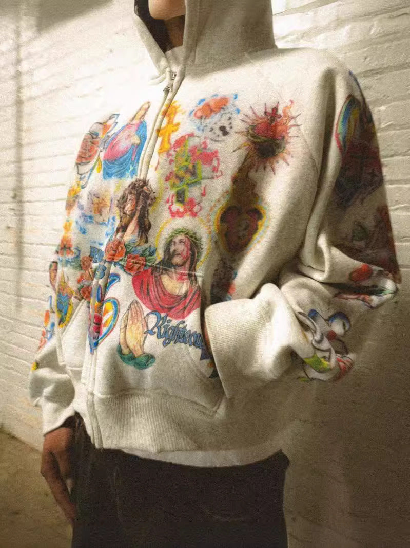 Religious Graphic Gothic Zip-Up Hoodie