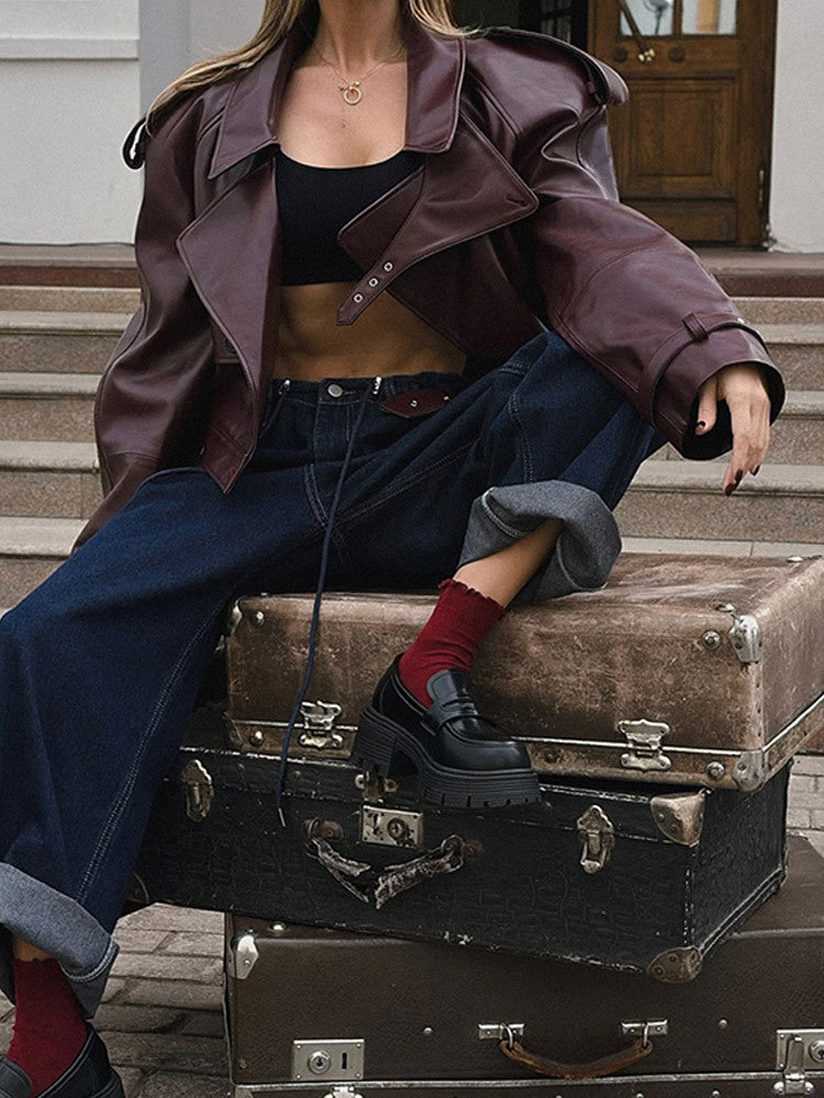 Oversized Buckle Sleeve Moto Jacket
