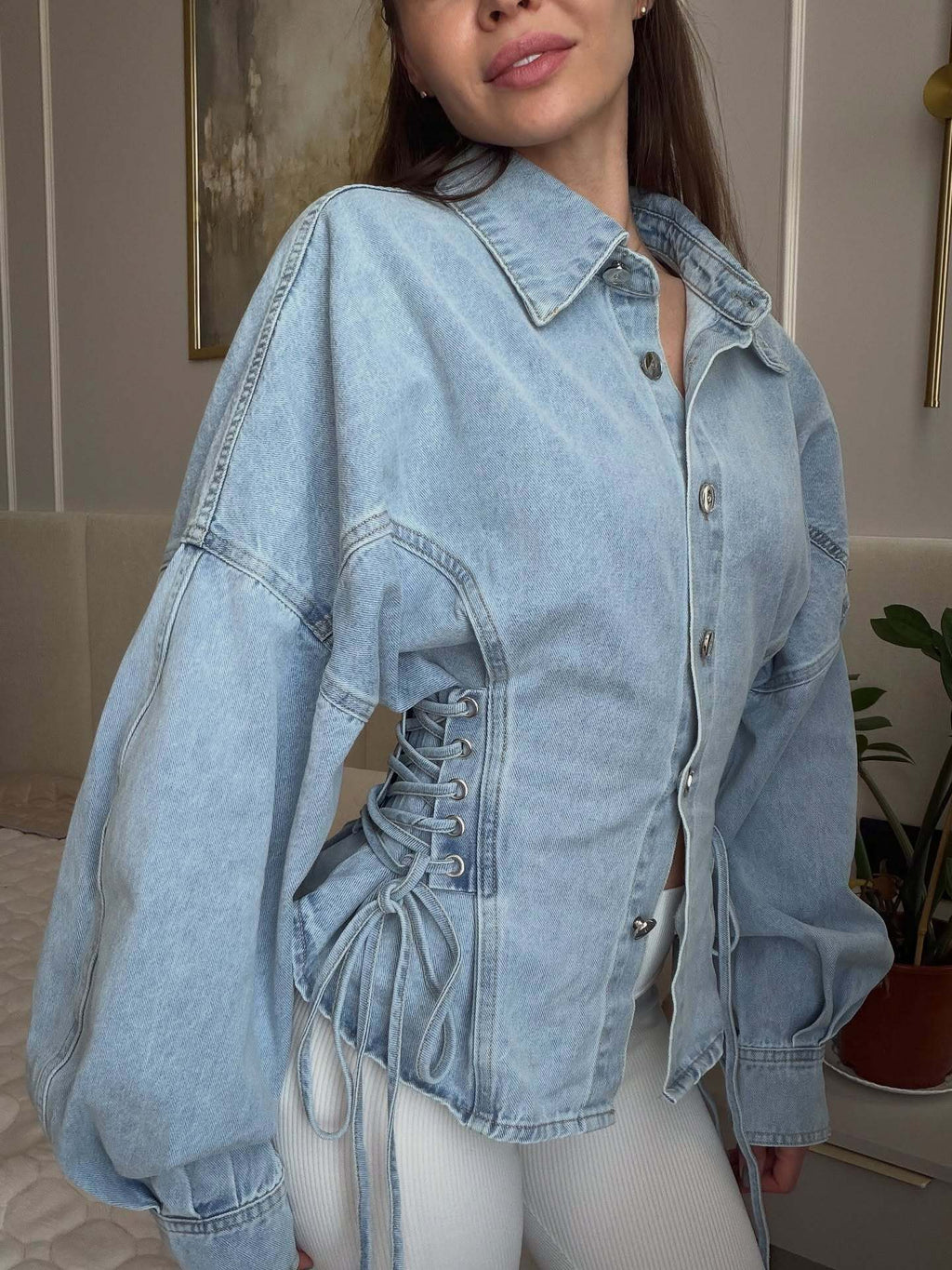 Lace Up Corset Denim Shirt
