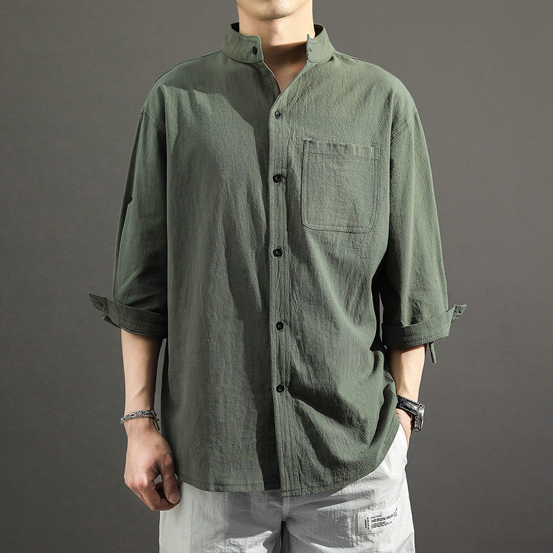 Collar Linen-Blend Shirt