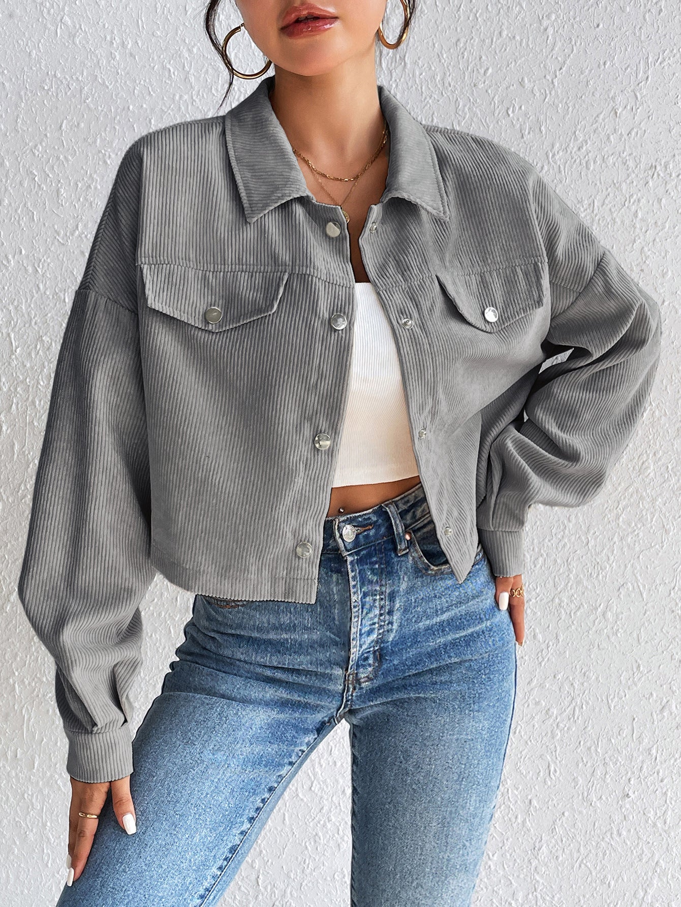 Corduroy Crop Utility Jacket