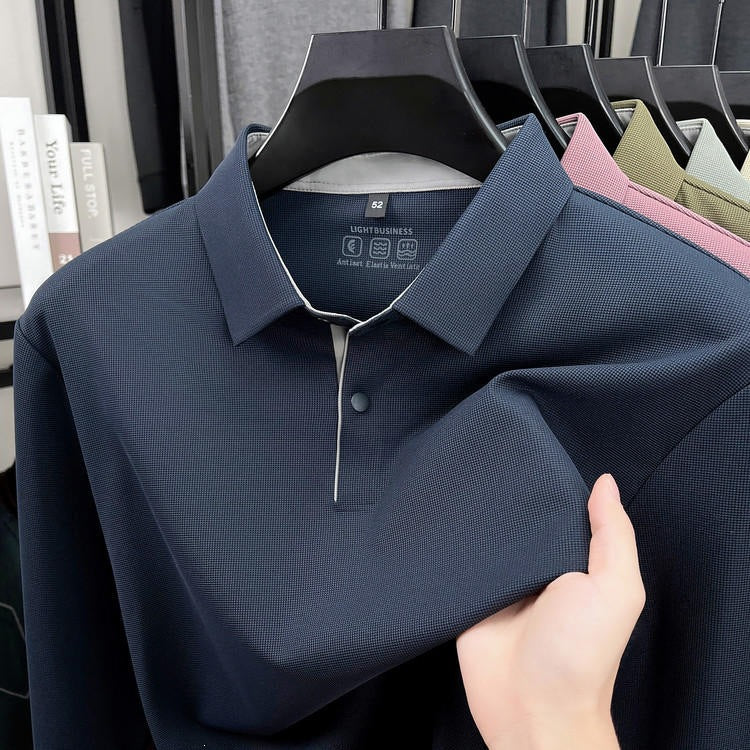 2026 summer new men's lapel solid color T-shirt casual and versatile fashion urban young men trendy short sleeves
