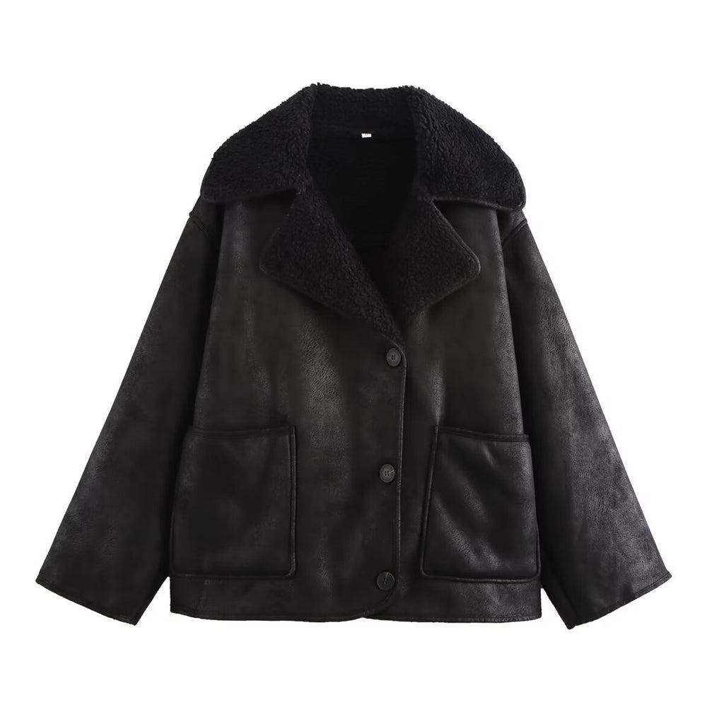 Women's Faux Leather Shearling Jacket