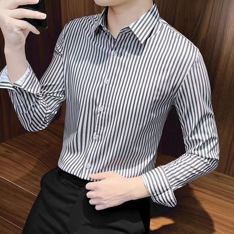 Men's Striped Business Casual Long-Sleeve Shirt