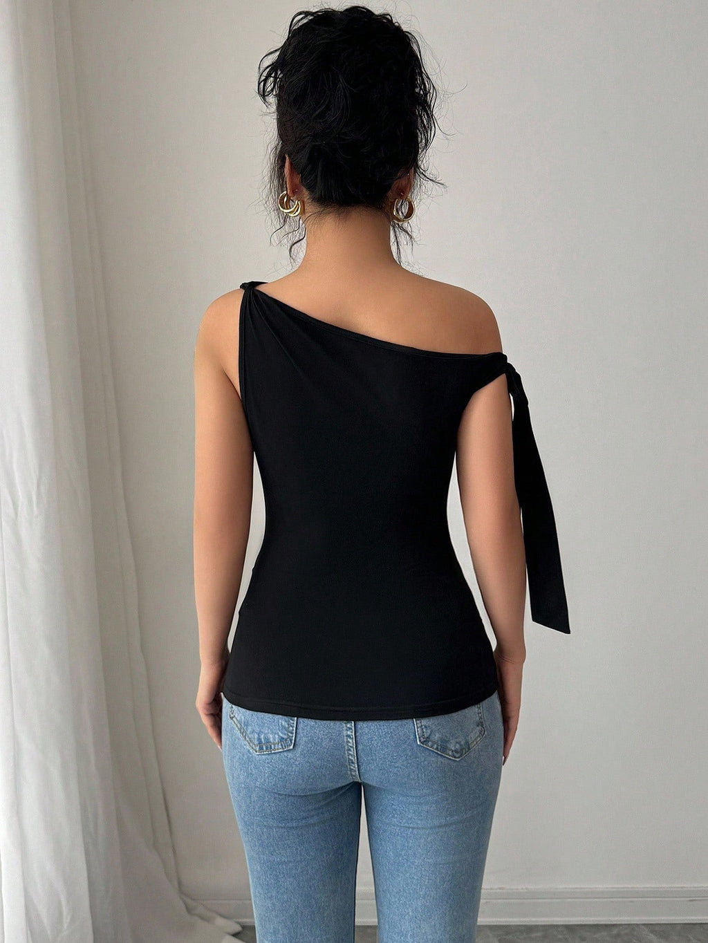 Elegant One Shoulder Knot Tie Bodysuit Top
