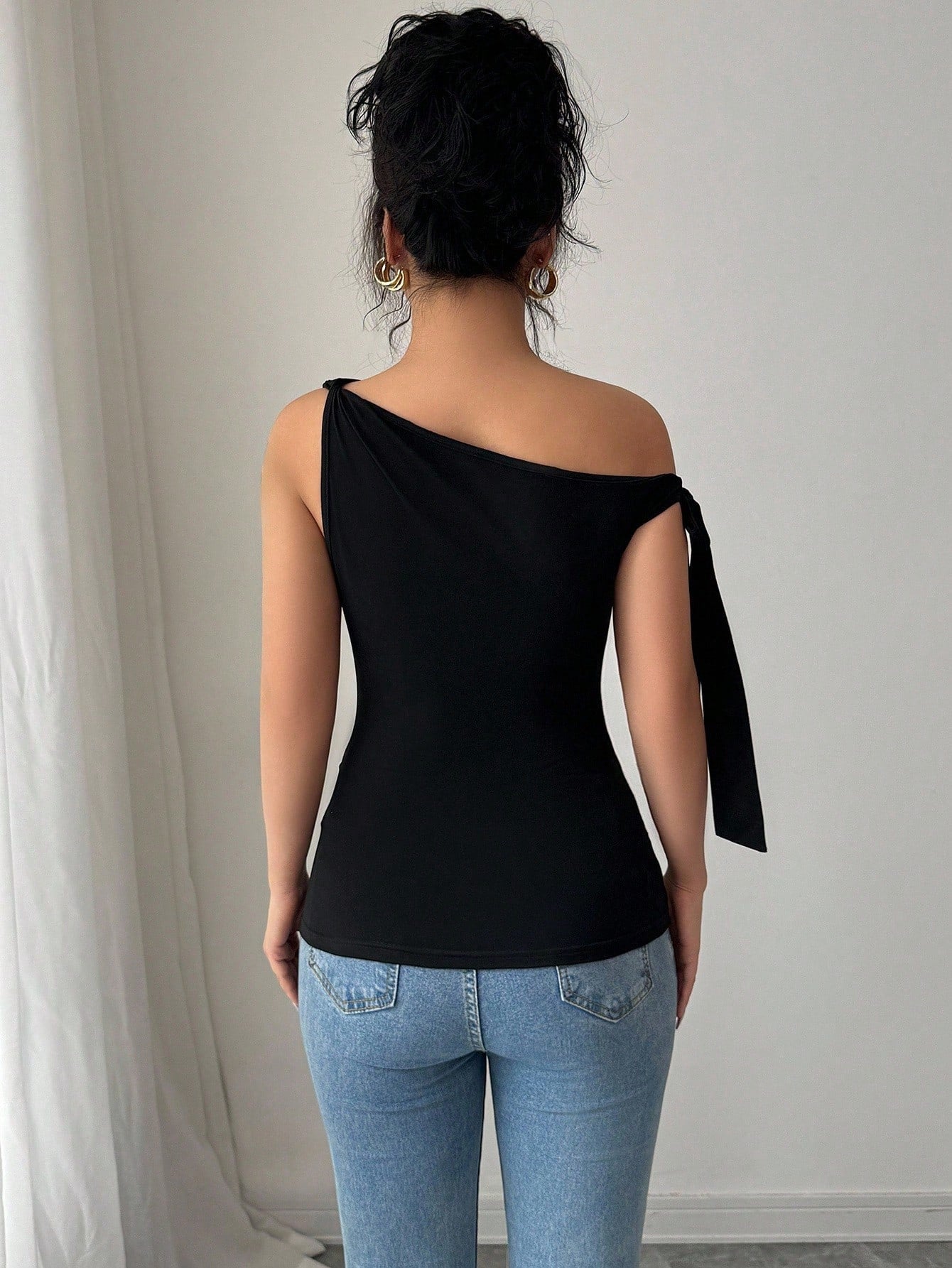 Elegant One Shoulder Knot Tie Bodysuit Top