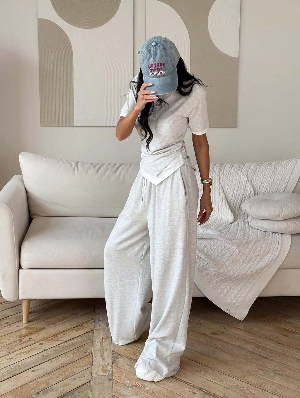 Layered Short Sleeve Top and Wide Leg Trousers Set