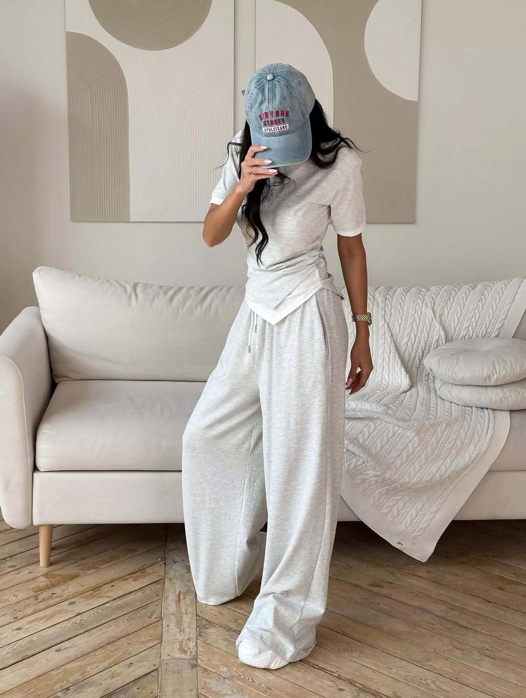 Layered Short Sleeve Top and Wide Leg Trousers Set