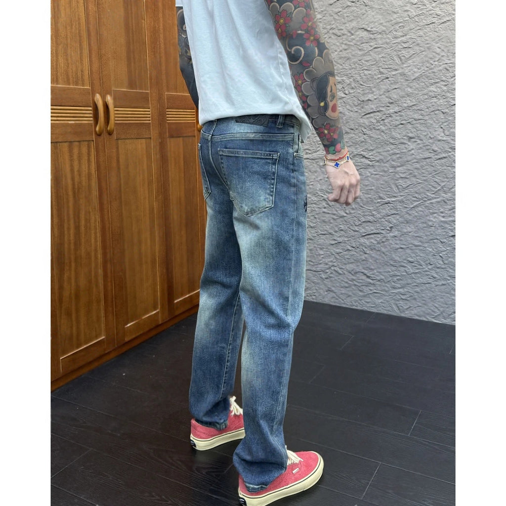 Embroidered Patchwork Straight-Leg Jeans