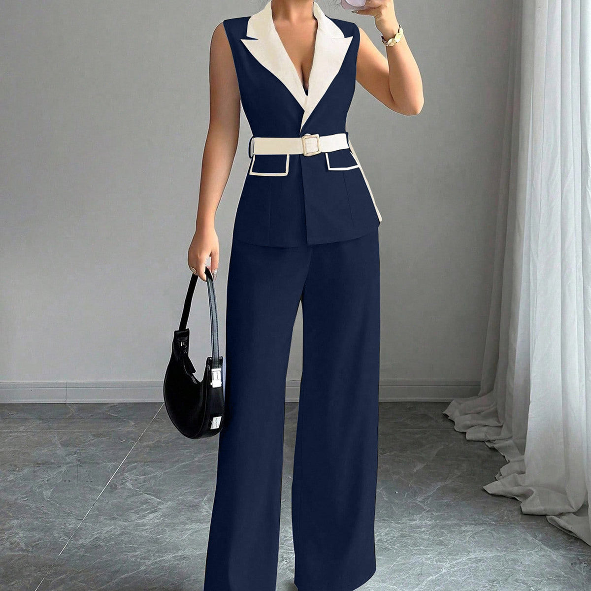 Sleeveless Blazer and Trousers Set