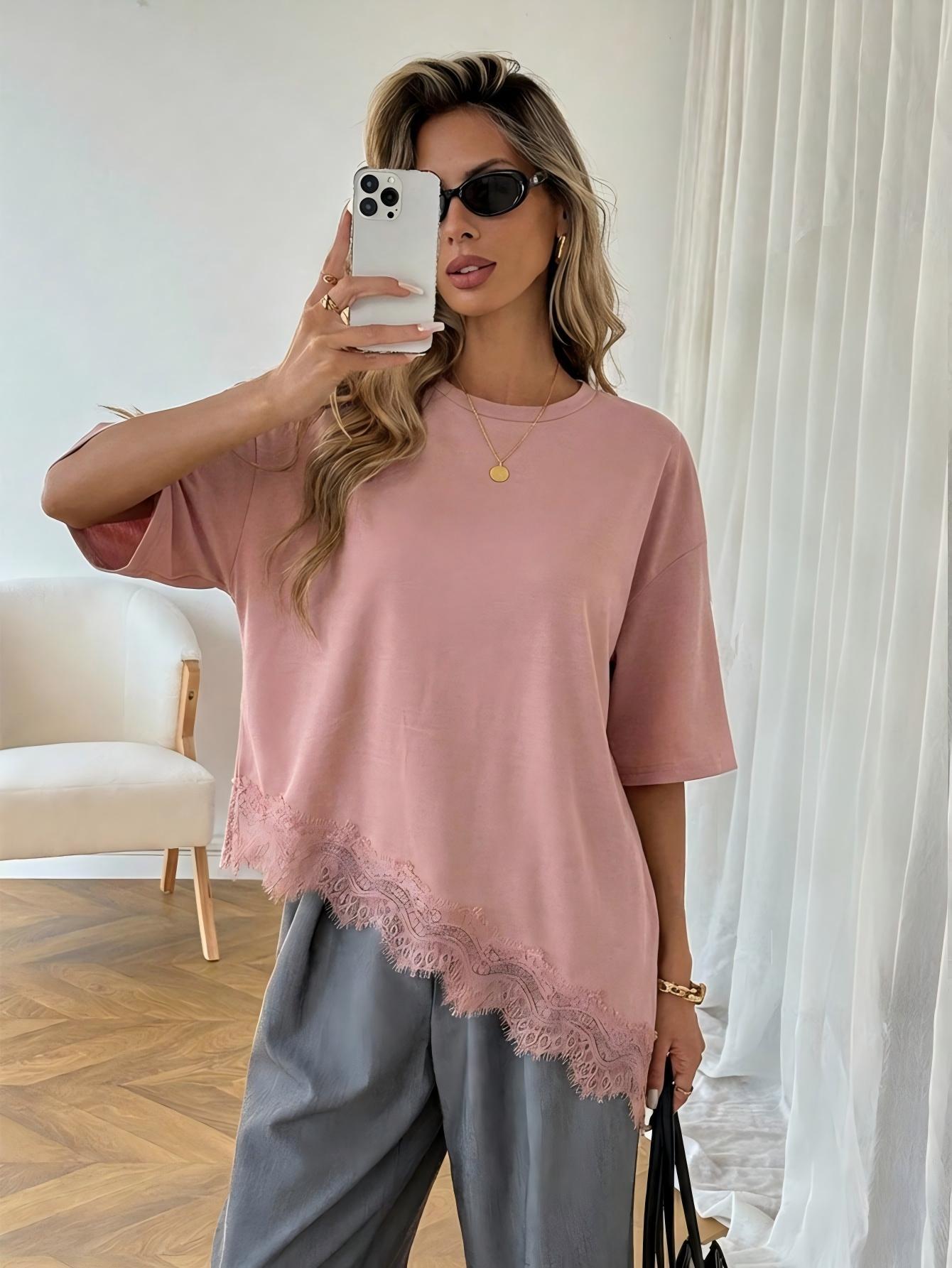 Premium Asymmetric Lace Hem Tee