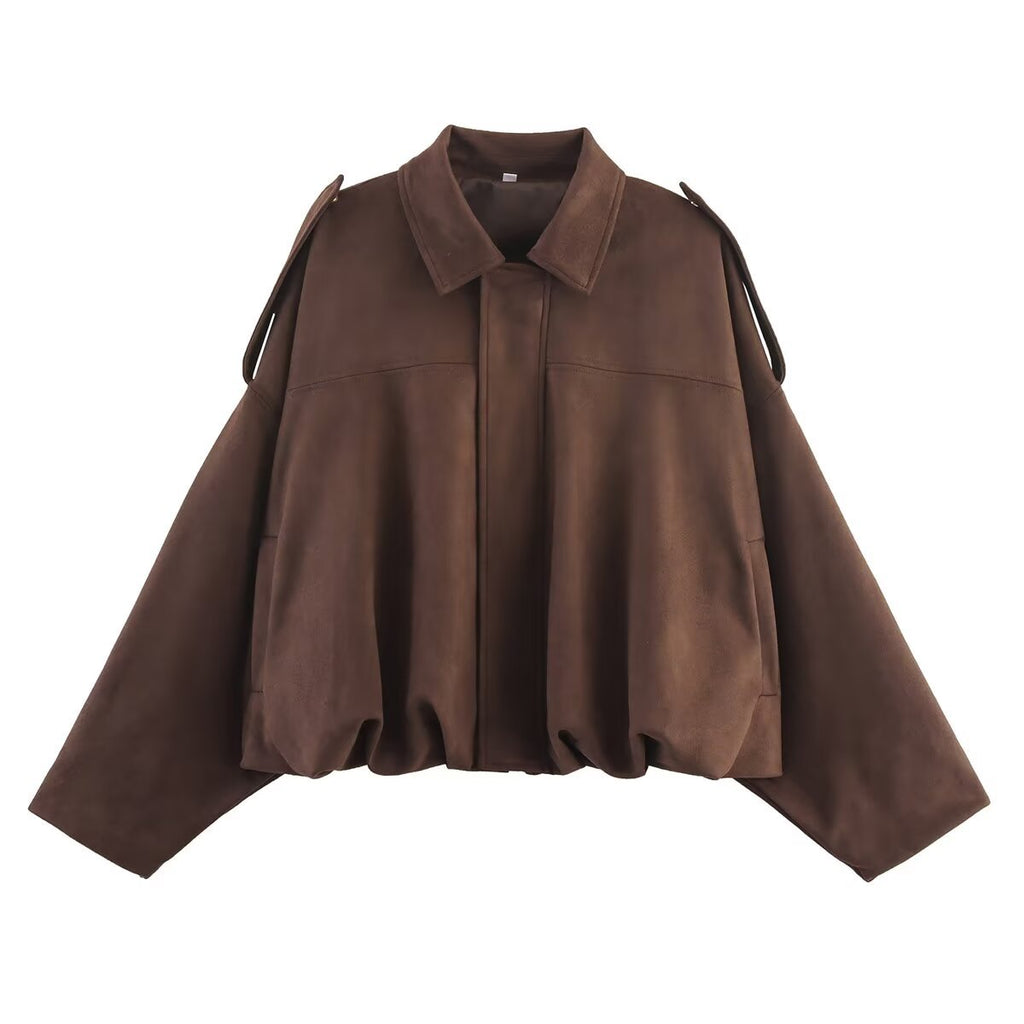Faux Suede Casual Bomber Jacket
