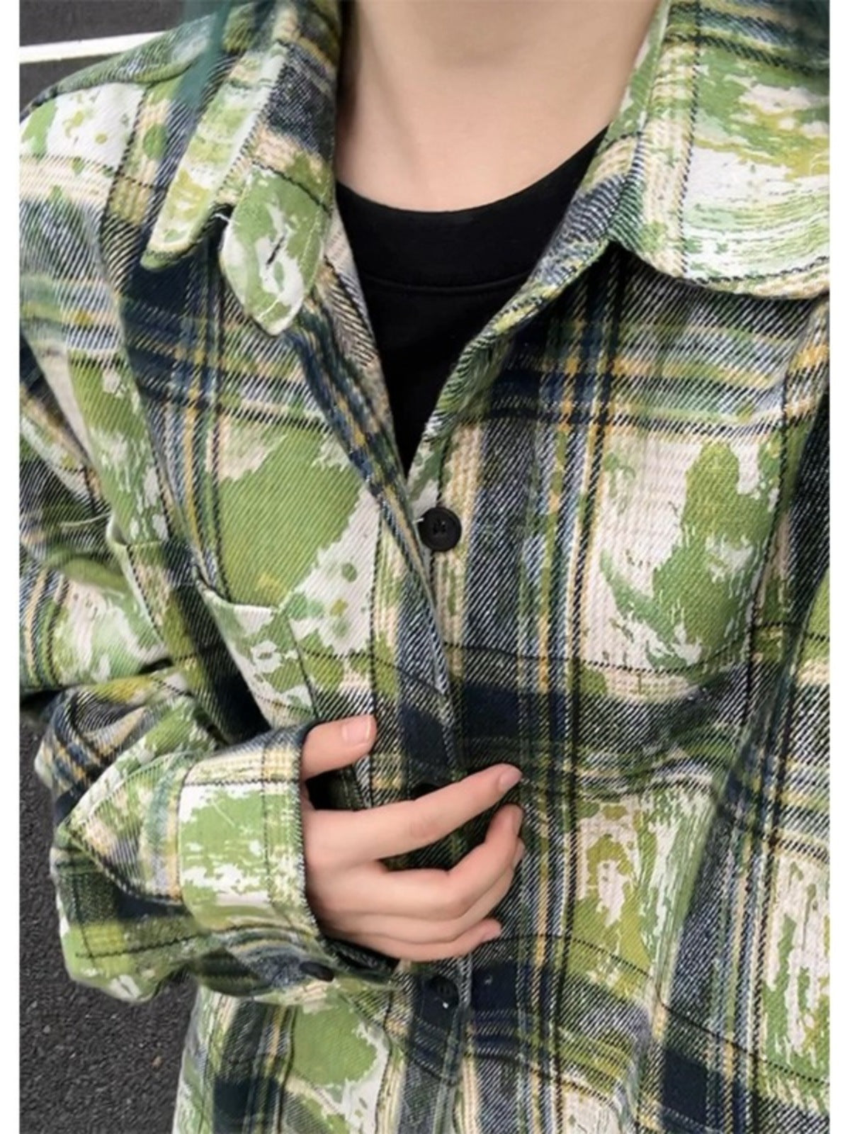 Plaid Splatter Print Overshirt