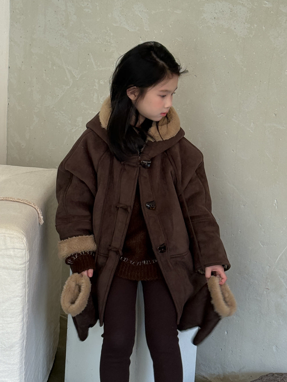 Girls' Hooded Faux-Fur Toggle Coat