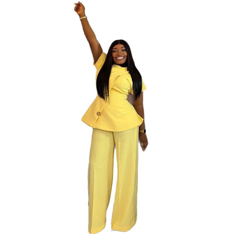 Ruffle Top & Wide-Leg Pants Set