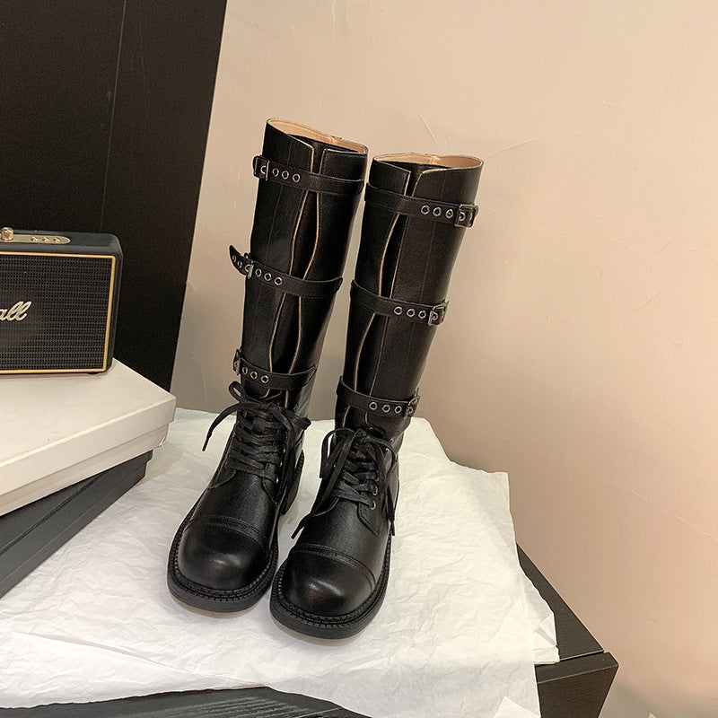 Buckle Leather Biker Boots