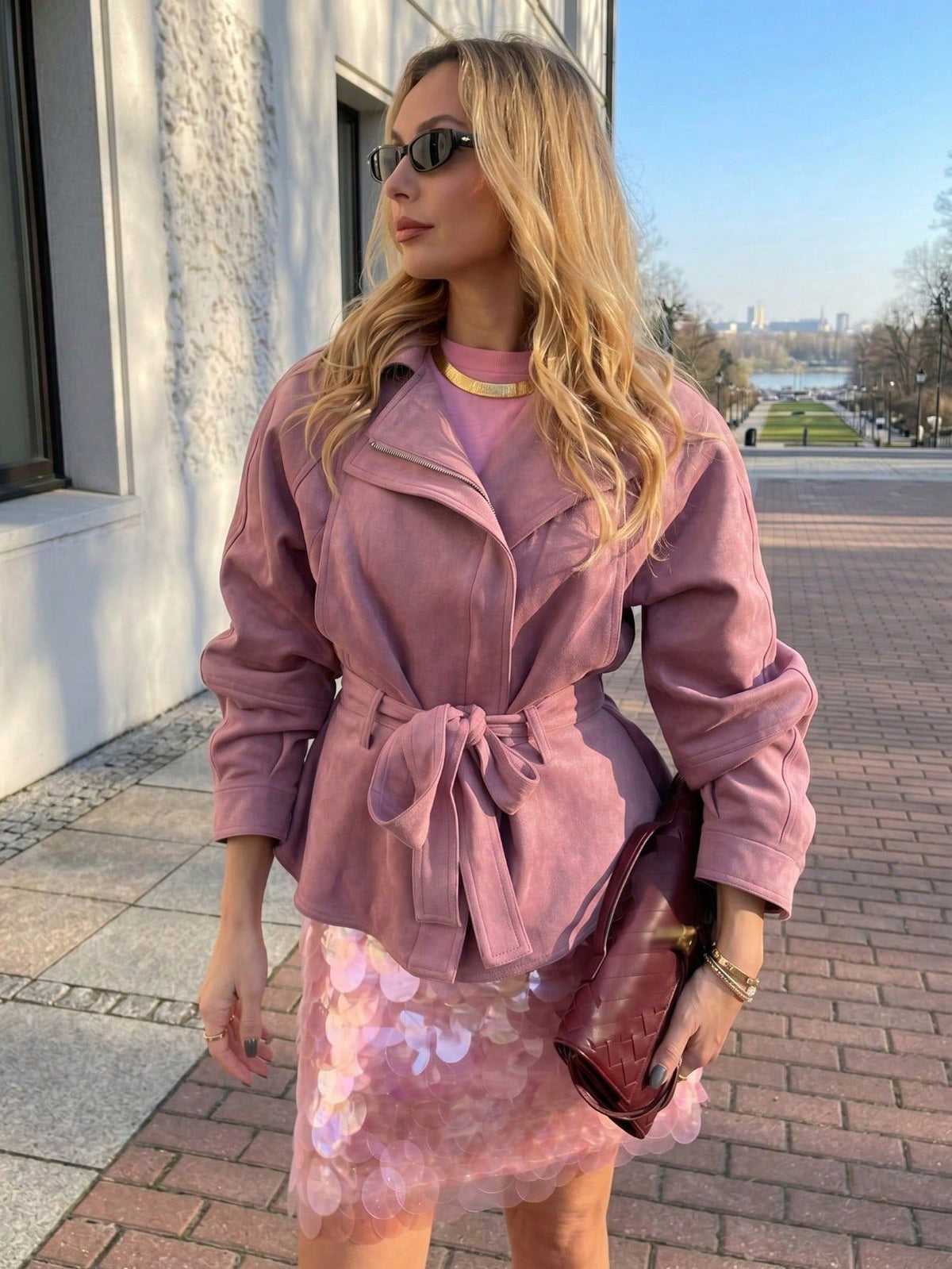 Women's Pink Belted Wrap Jacket