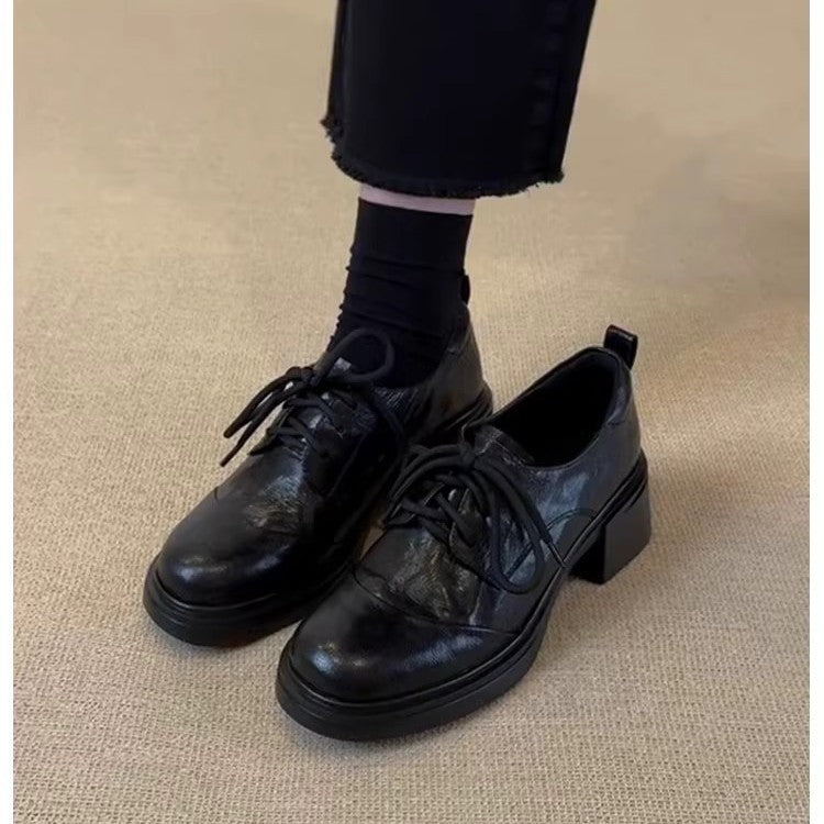 Lace-Up Platform Leather Shoes