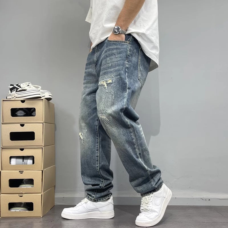 Distressed Straight-Leg Streetwear Denim