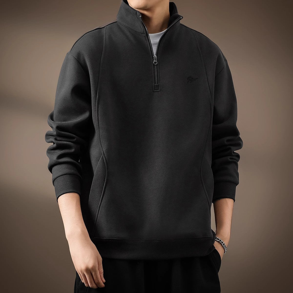 Half-Zip Stand Collar Sweatshirt