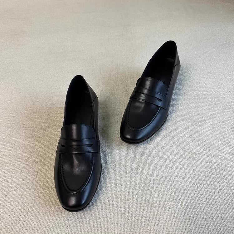 Leather Block-Heel Loafers