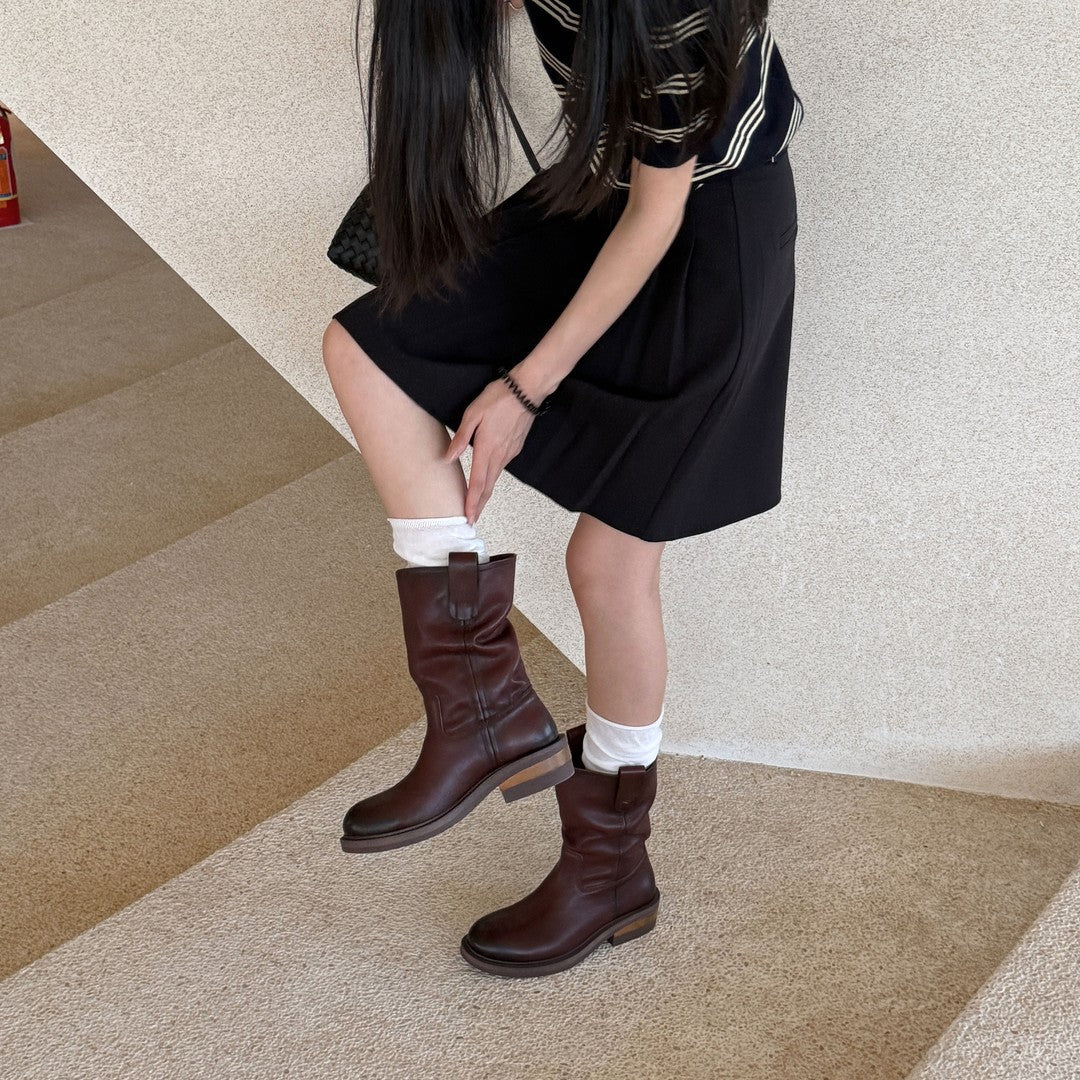 Distressed Pleated Western Boots