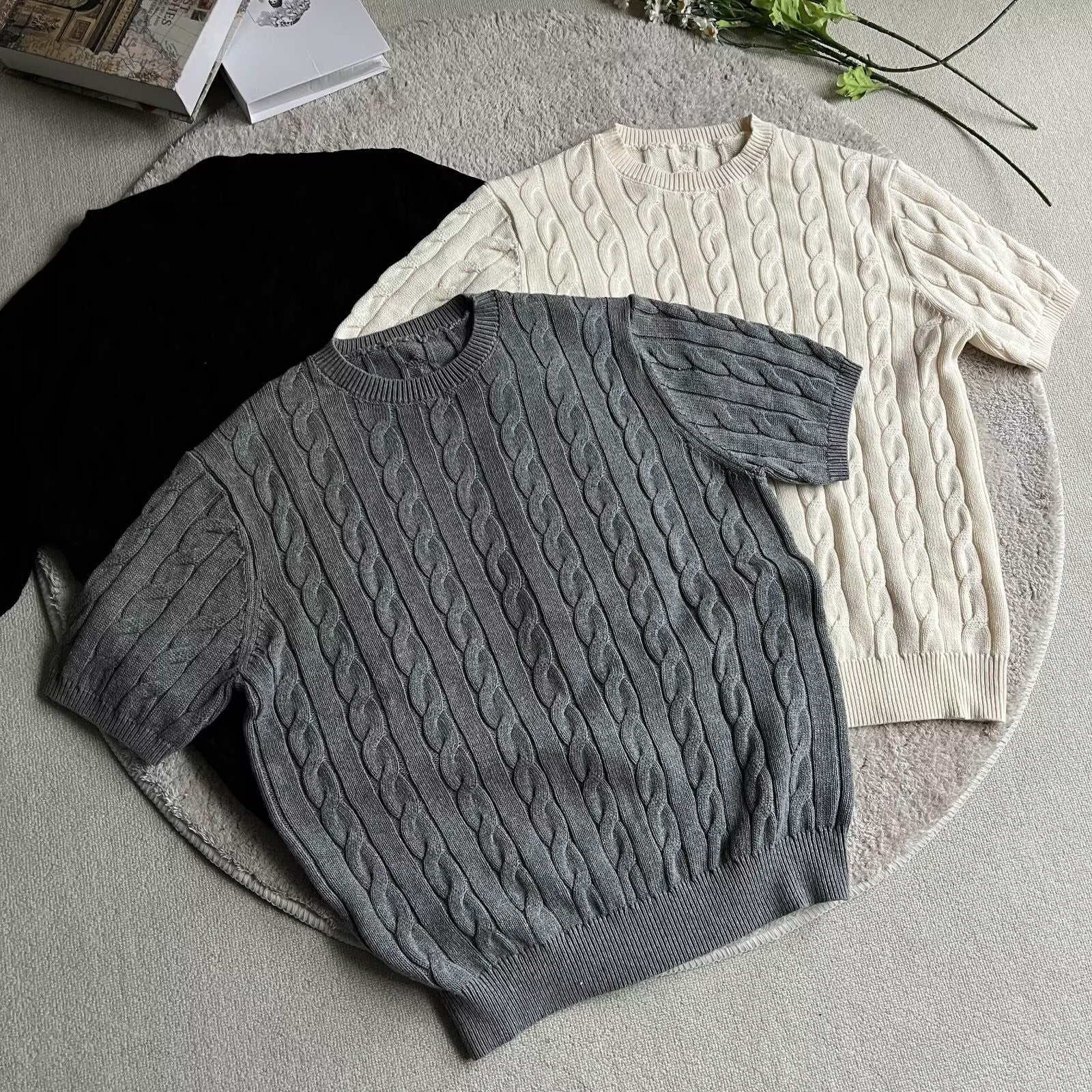 Cable Knit Crewneck T-Shirt