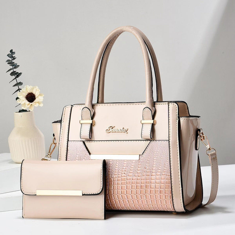Crocodile-Texture Handbag Set