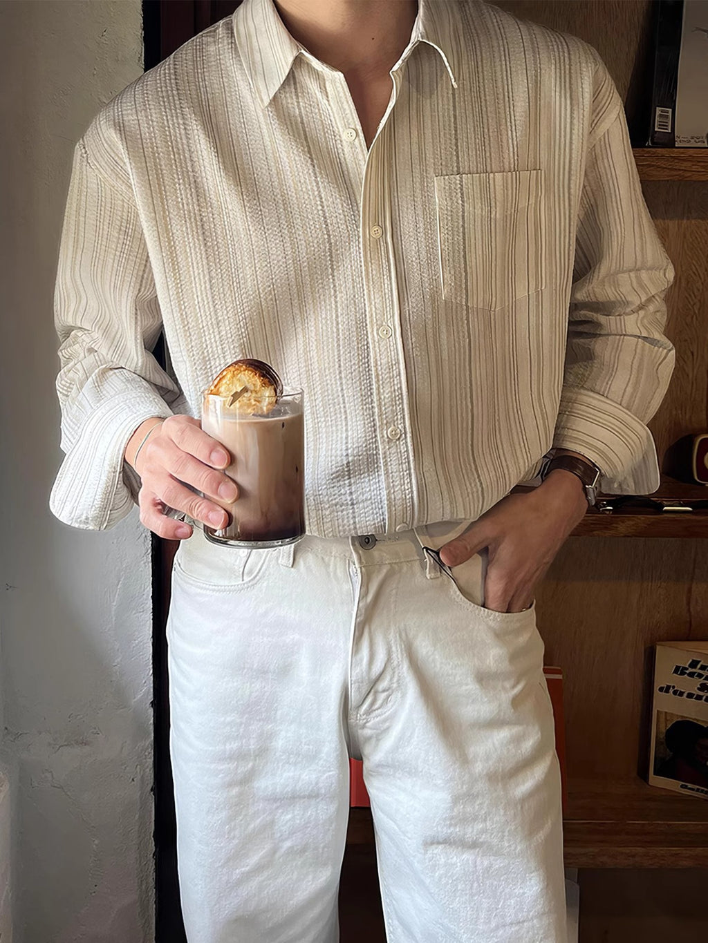 Textured Striped Button Up