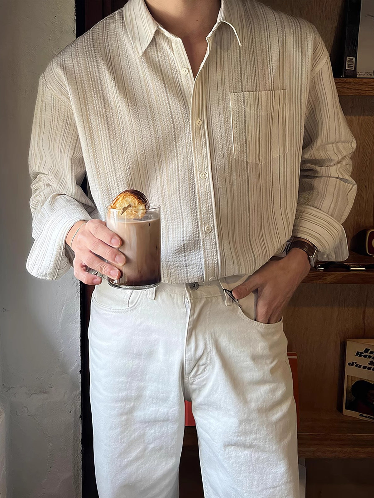 Textured Striped Button Up