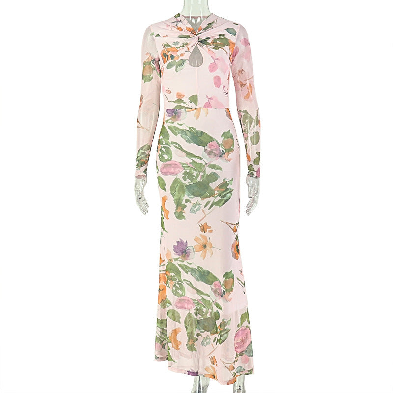 Floral Long-Sleeve Maxi Dress - Floral Print