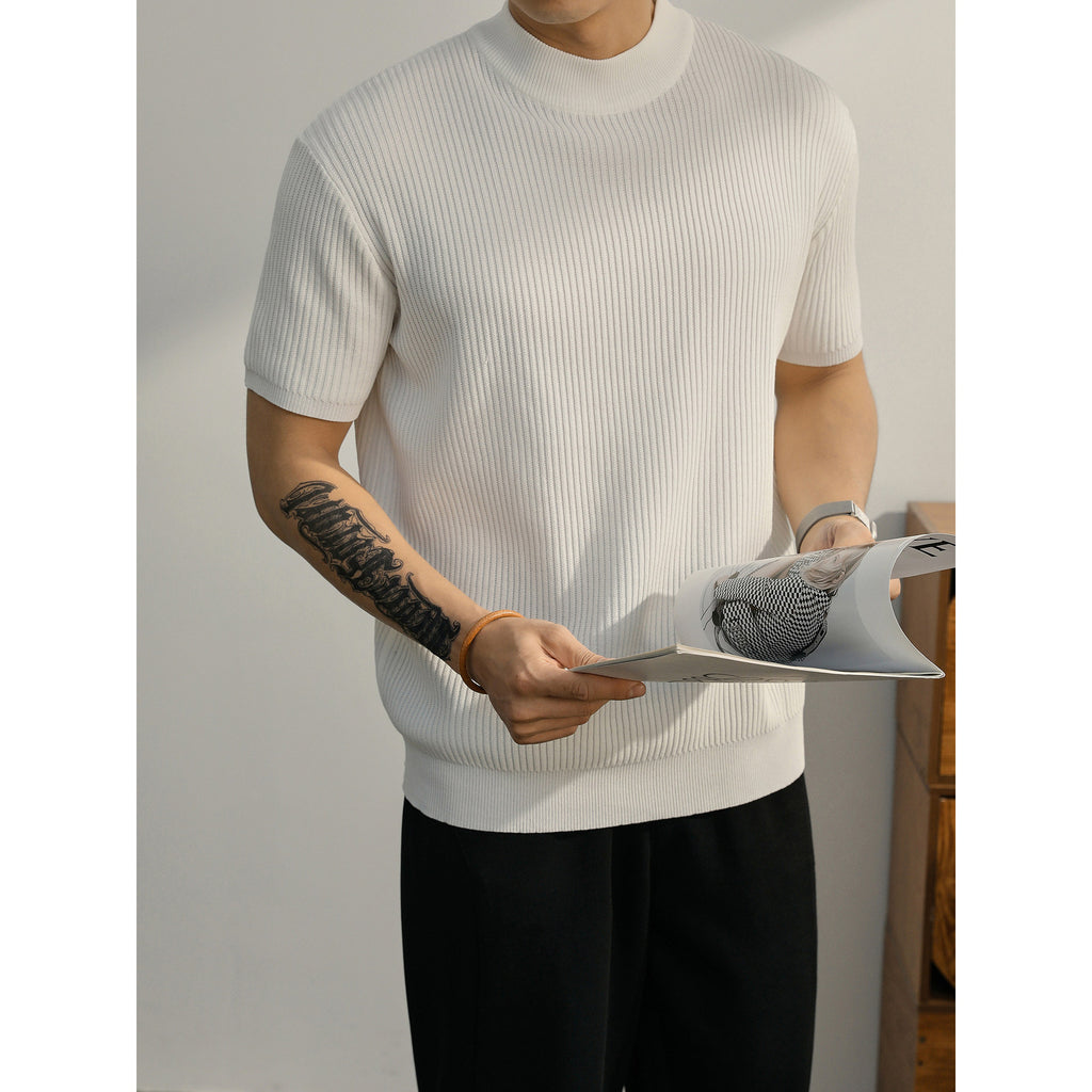 Ribbed Mock Neck Knit Polo