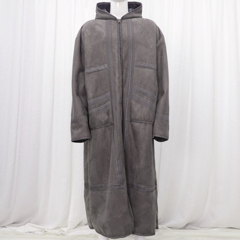 Premium Faux Suede Hooded Thobe Overcoat