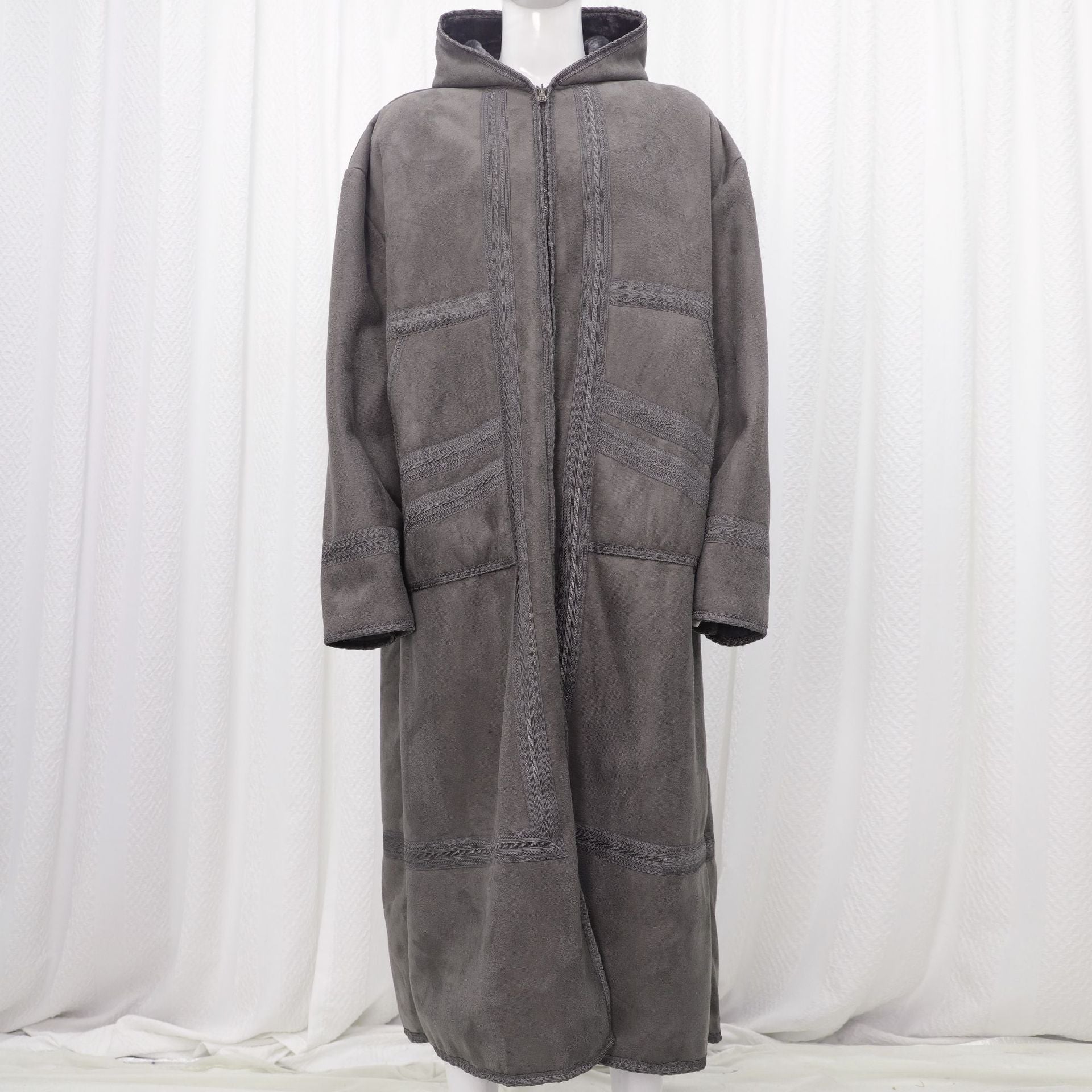 Premium Faux Suede Hooded Thobe Overcoat